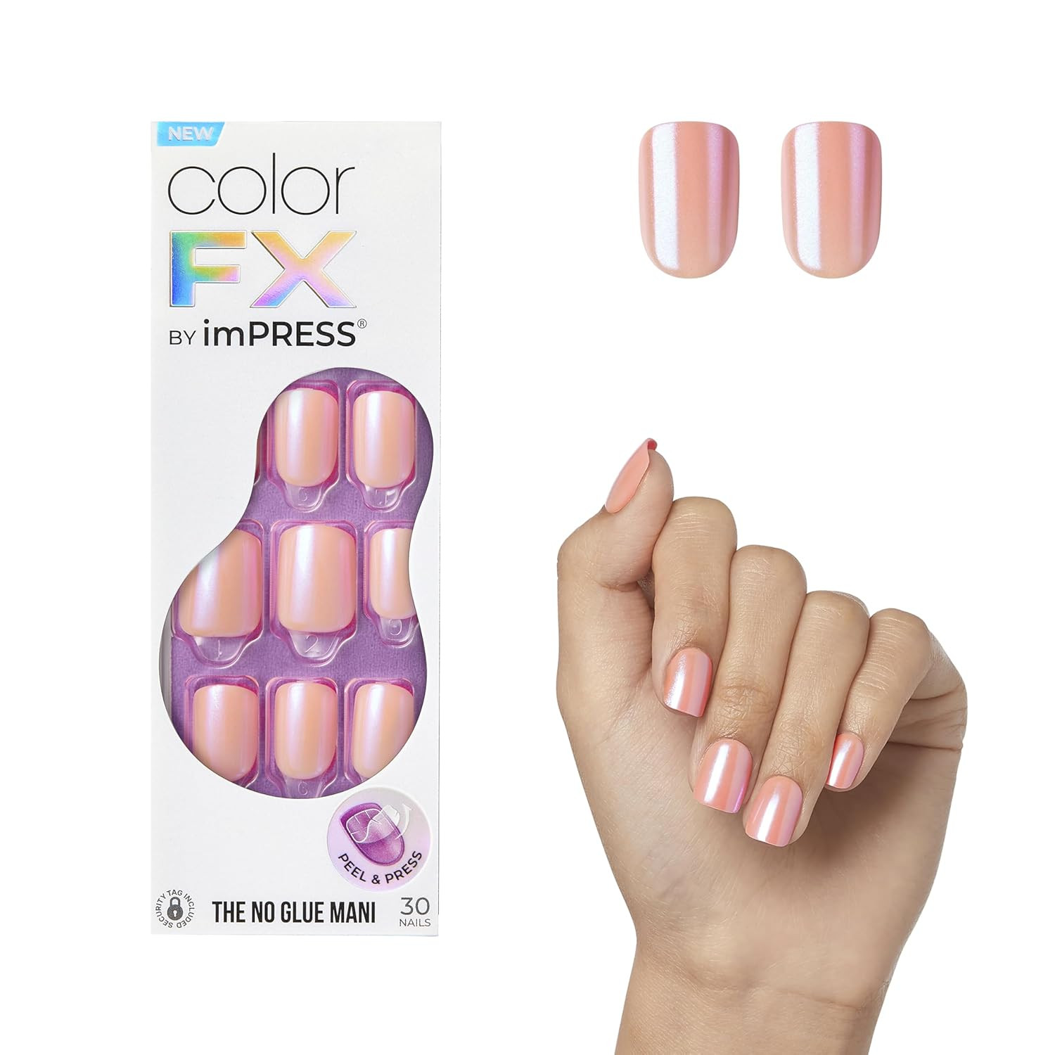 KISS No Glue Mani Press on Nails, Color FX, ‘Satellite’, Light Pink, Short Size