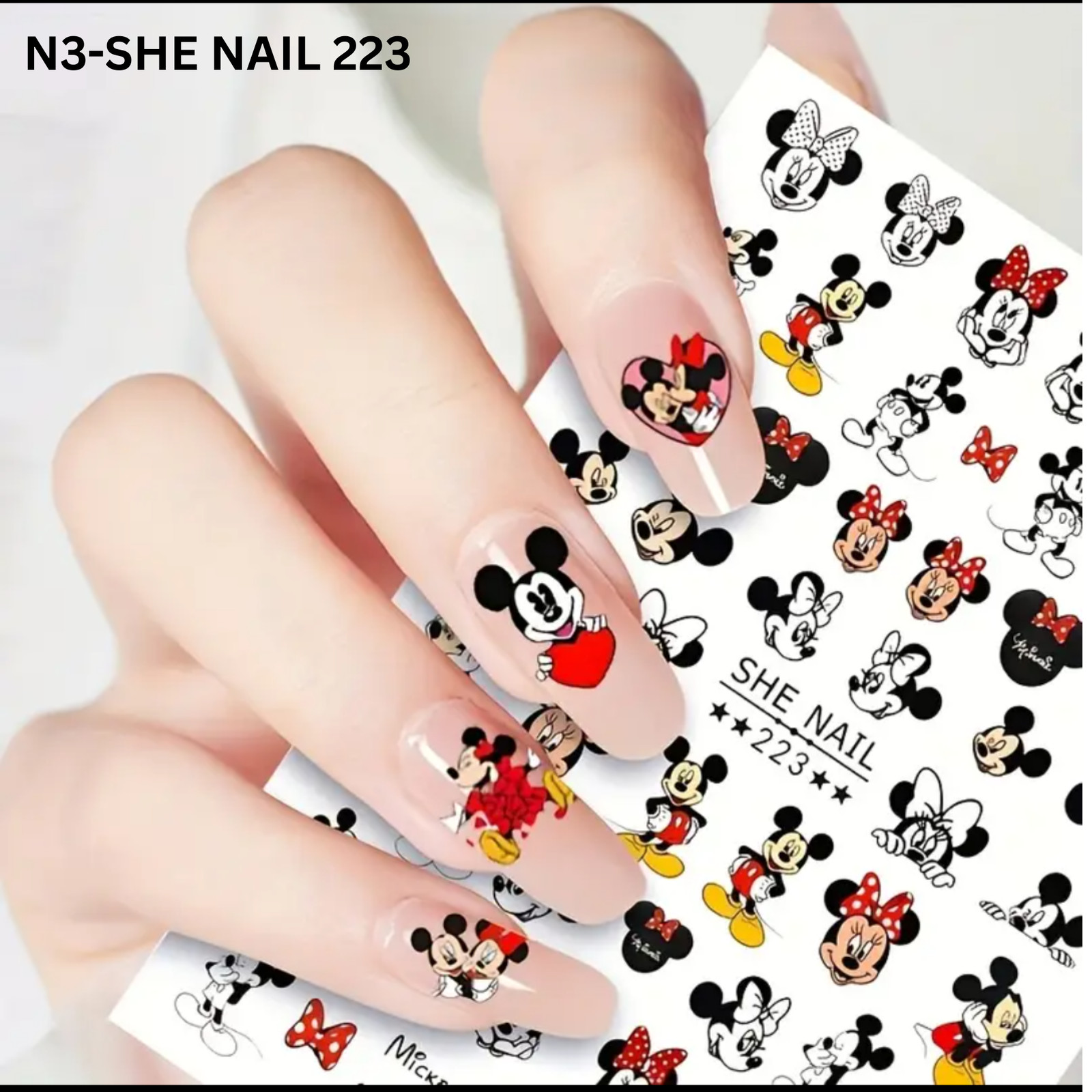 3D Cartoon Nail Stickers – Cute Mickey & Minnie Mouse Nail Art Decals – Self-Adh
