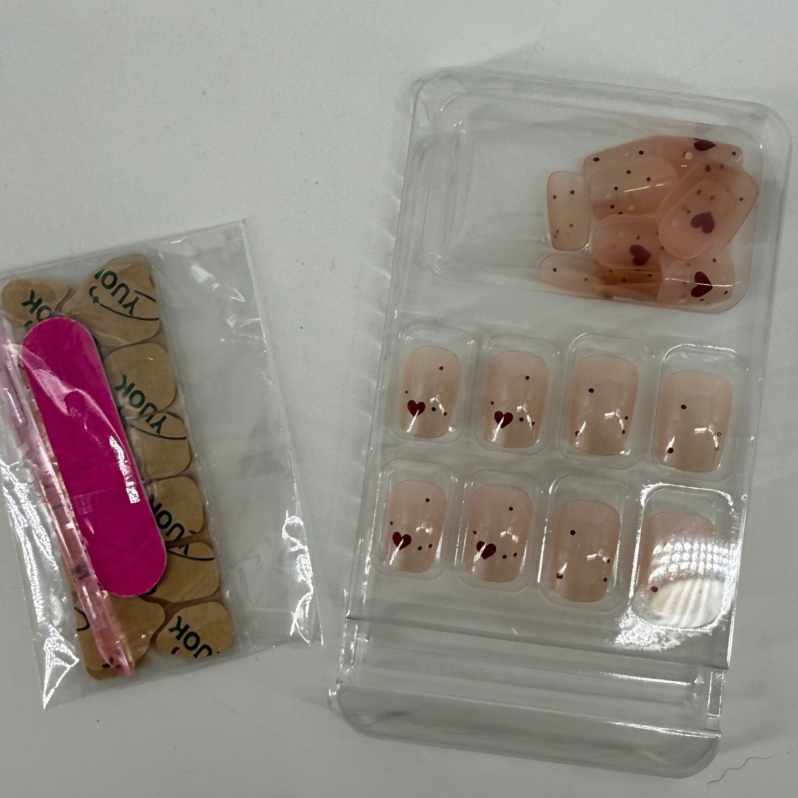 Babe Nail Co 4 pack Press On Valentines Nails Heart Design Red Pink Almond Shape