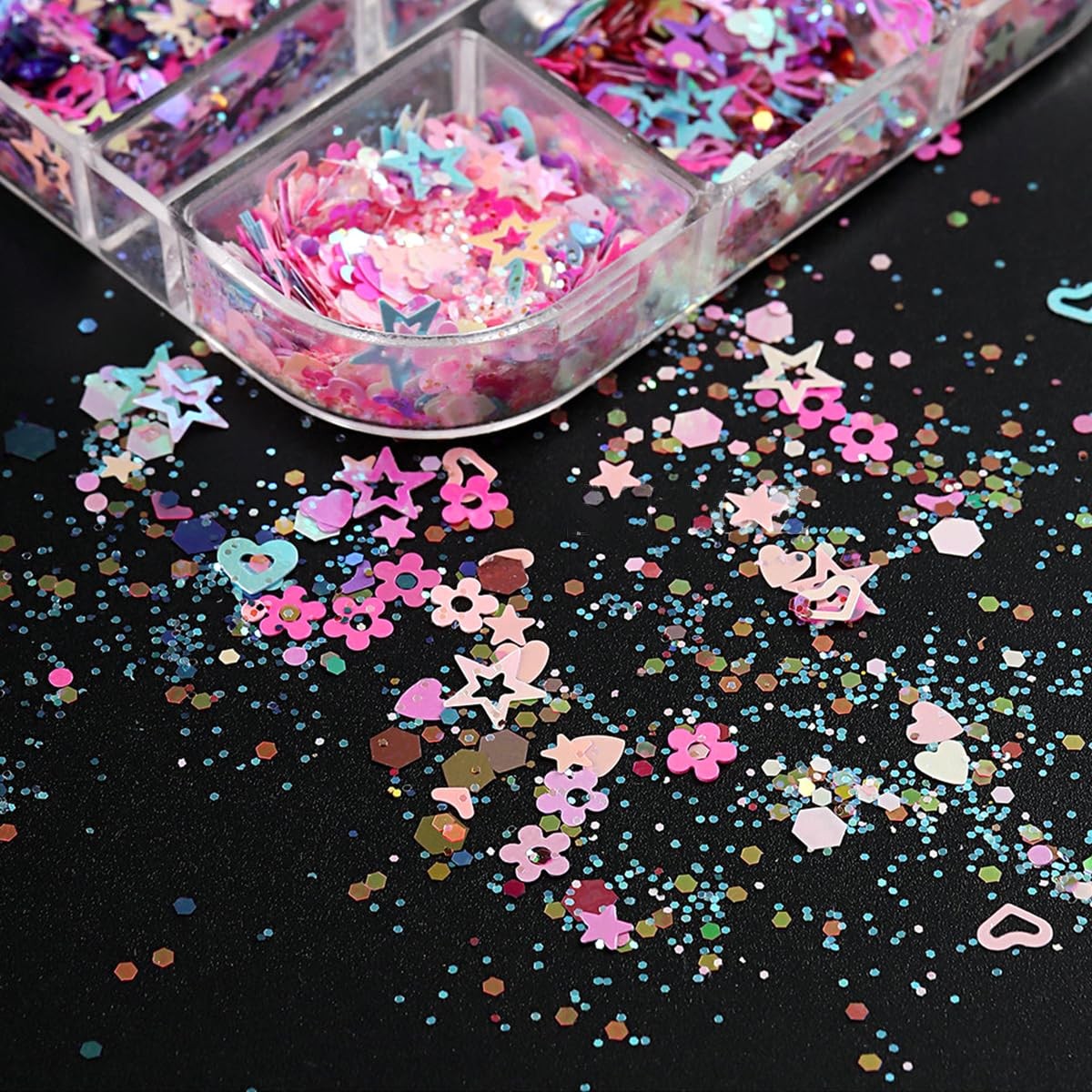Heart Nail Art Glitters Sequins Mixed Hollow Star Flower Nail Sequins Star Ho…