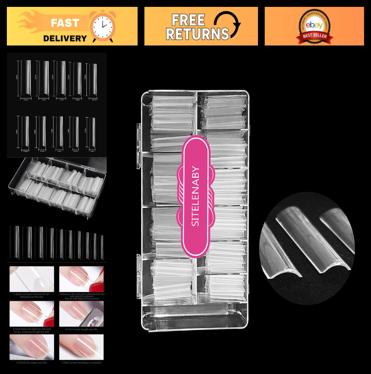 XXL Clear Square Nail Tips – 500 pcs Acrylic Fake Nails for Nail Salons & Techs