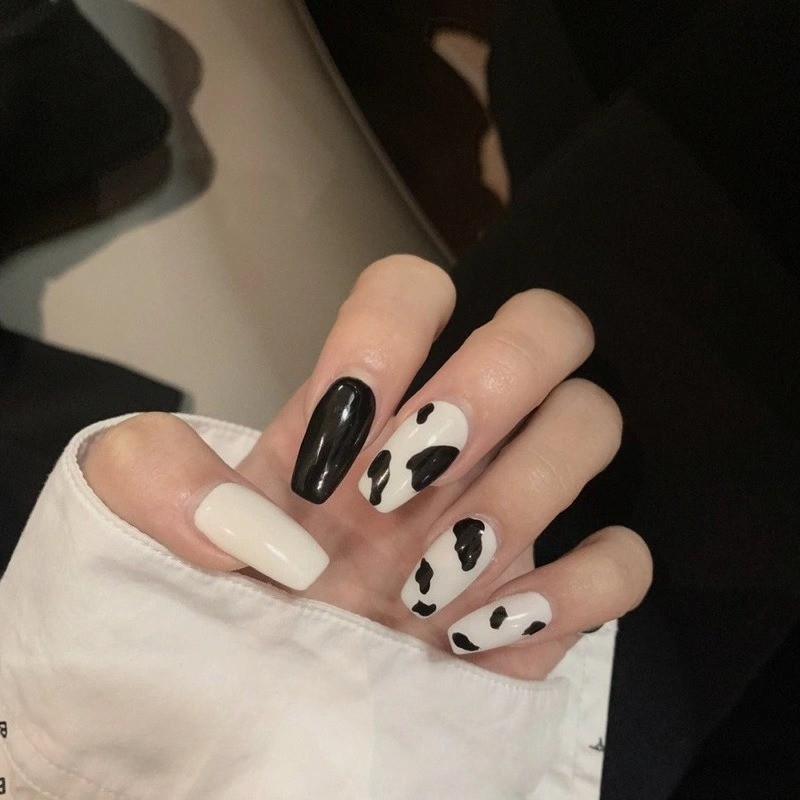 48pcs Sweet Cool Cow Pattern Wearing Armor Long T-shaped Square Nail Art