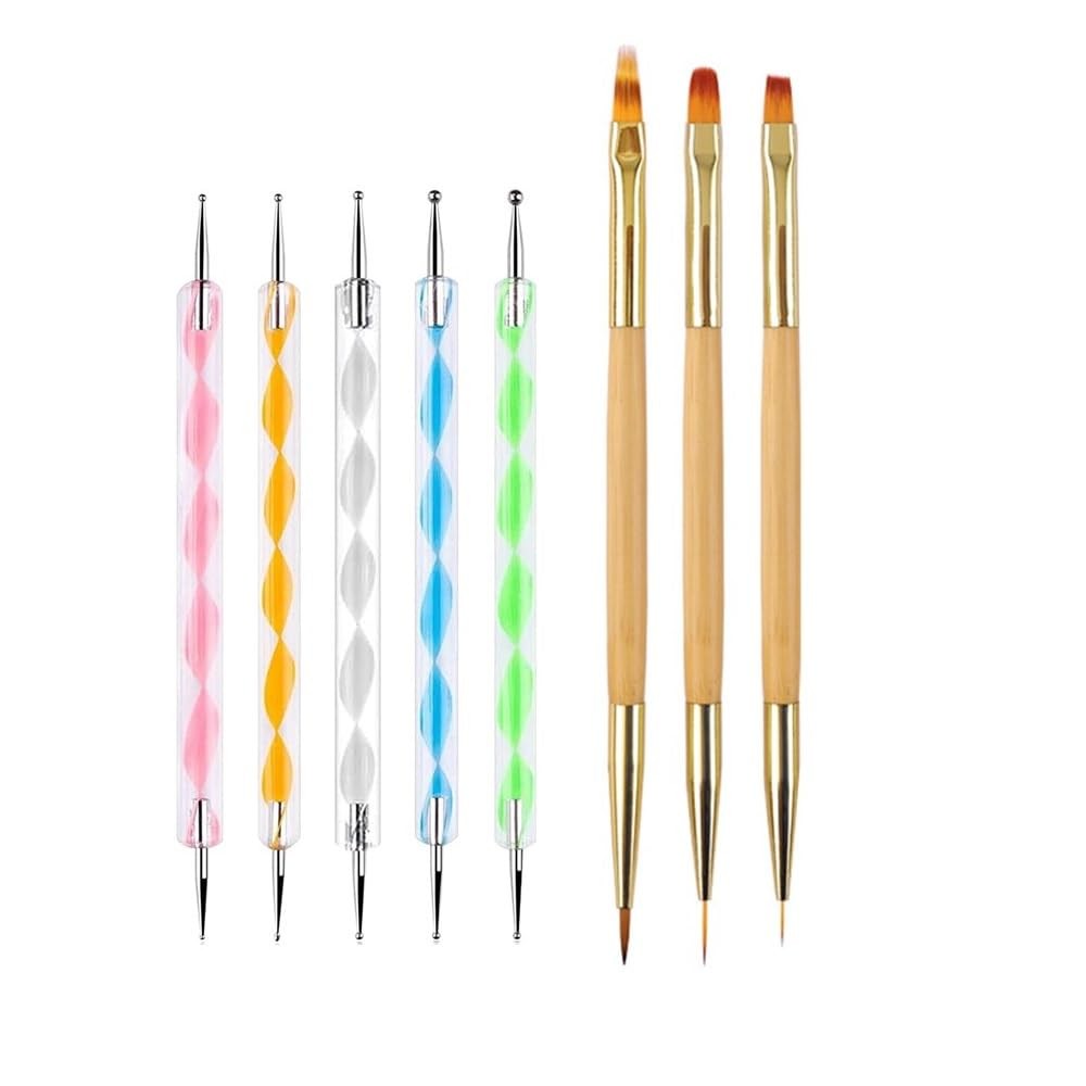 5PCS Dotting Pens and 3PCS Nail Painting Brushes, 8 PCS, Multicolor