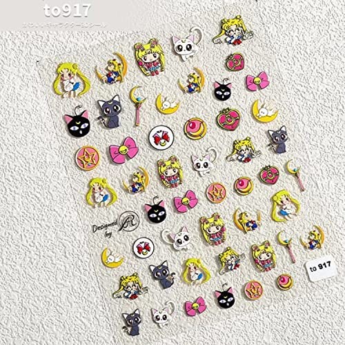 New Cartoon Anime Princess Moon Hare Nail Sticker Decals 5D Embossed Anime Moon