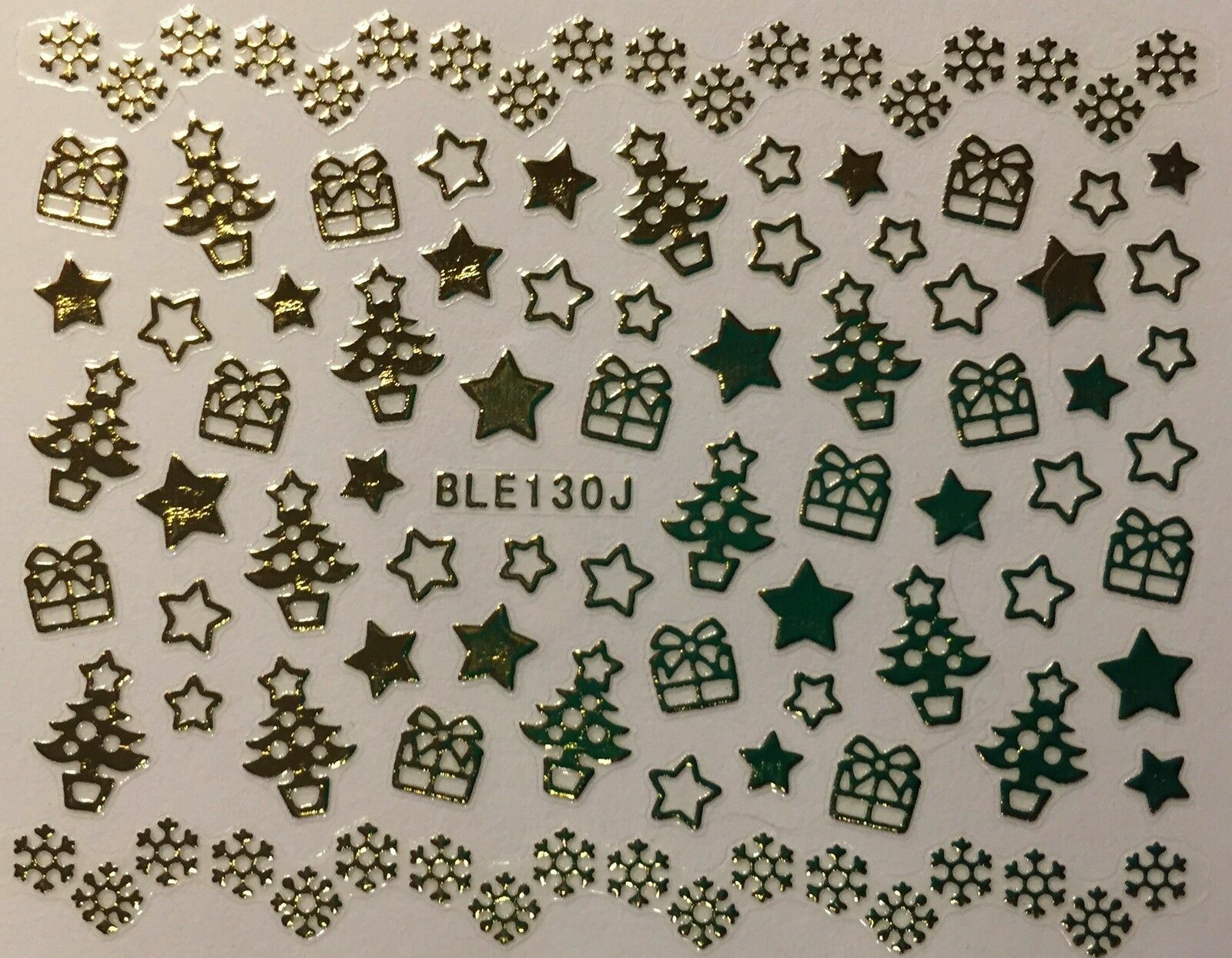 Nail Art 3D Decal Stickers Christmas Tree Stars Snowflakes Presents BLE130J