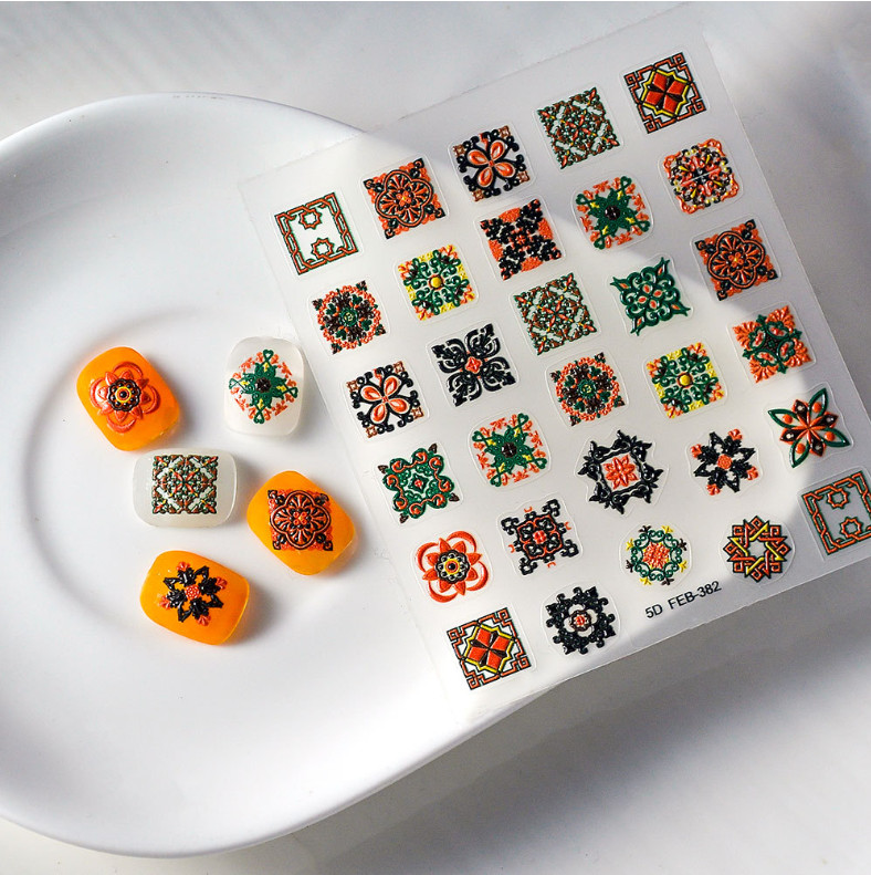 5D Embossed Bohemian Flowers Nail Art Sticker Decals Slider Self Adhesive NH23