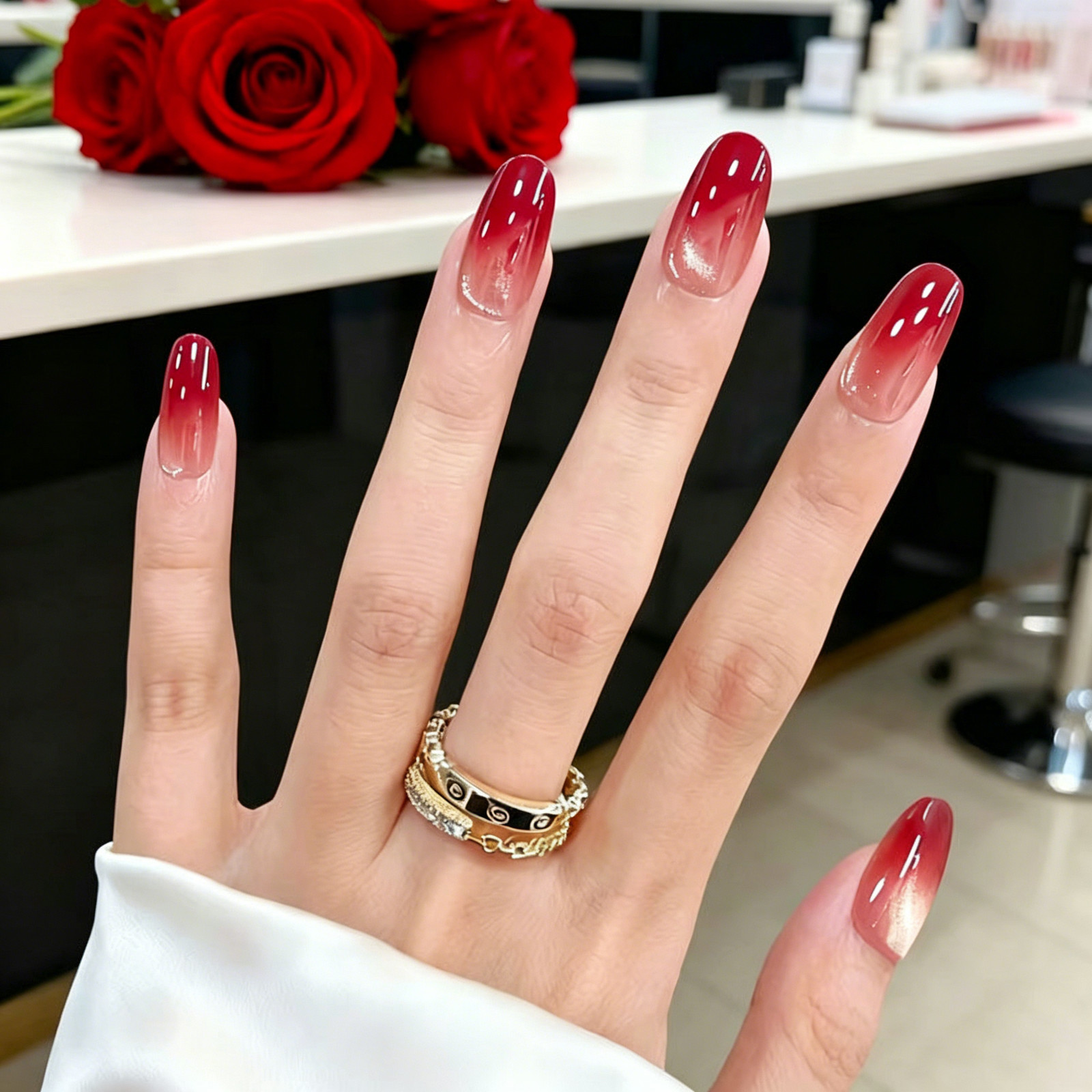 Luxury High-End Wine-Stained Black Tea Cat Eye Press On Nails, Simple Versatile