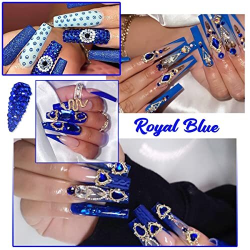 24pcs Blue Luxury Nail Charms +2000pcs Sapphire Rhinestones 3D Big Nail Gems
