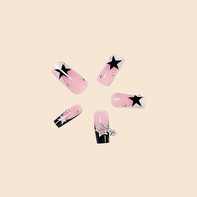 48Pcs-Press on Nails Y2K Star Charm Glossy Square Nail Art Set Reusable Handmade