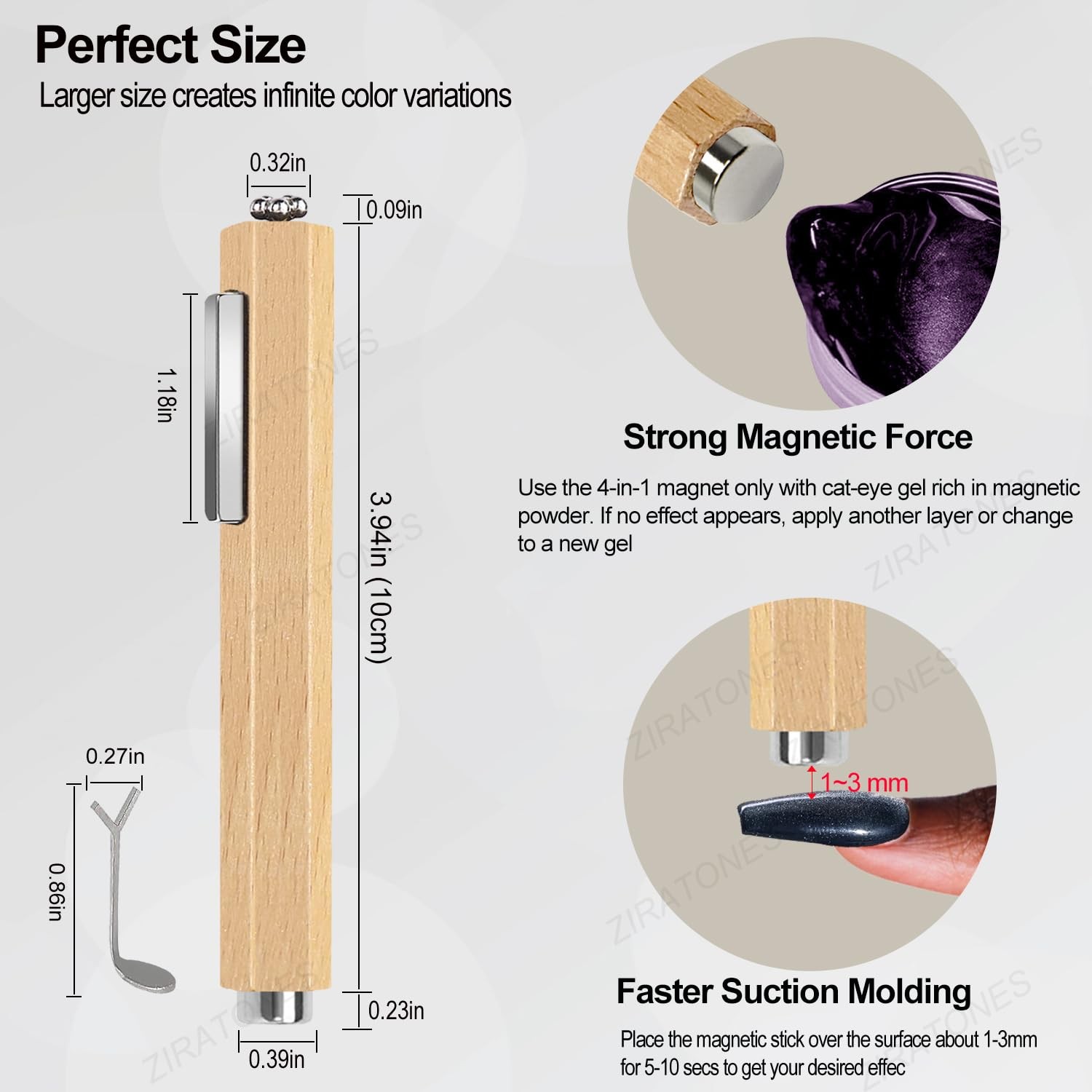ZIRATONES 3 in 1 Nail Magnet with Heart Shaped Cat-Eye Tool, Apricot