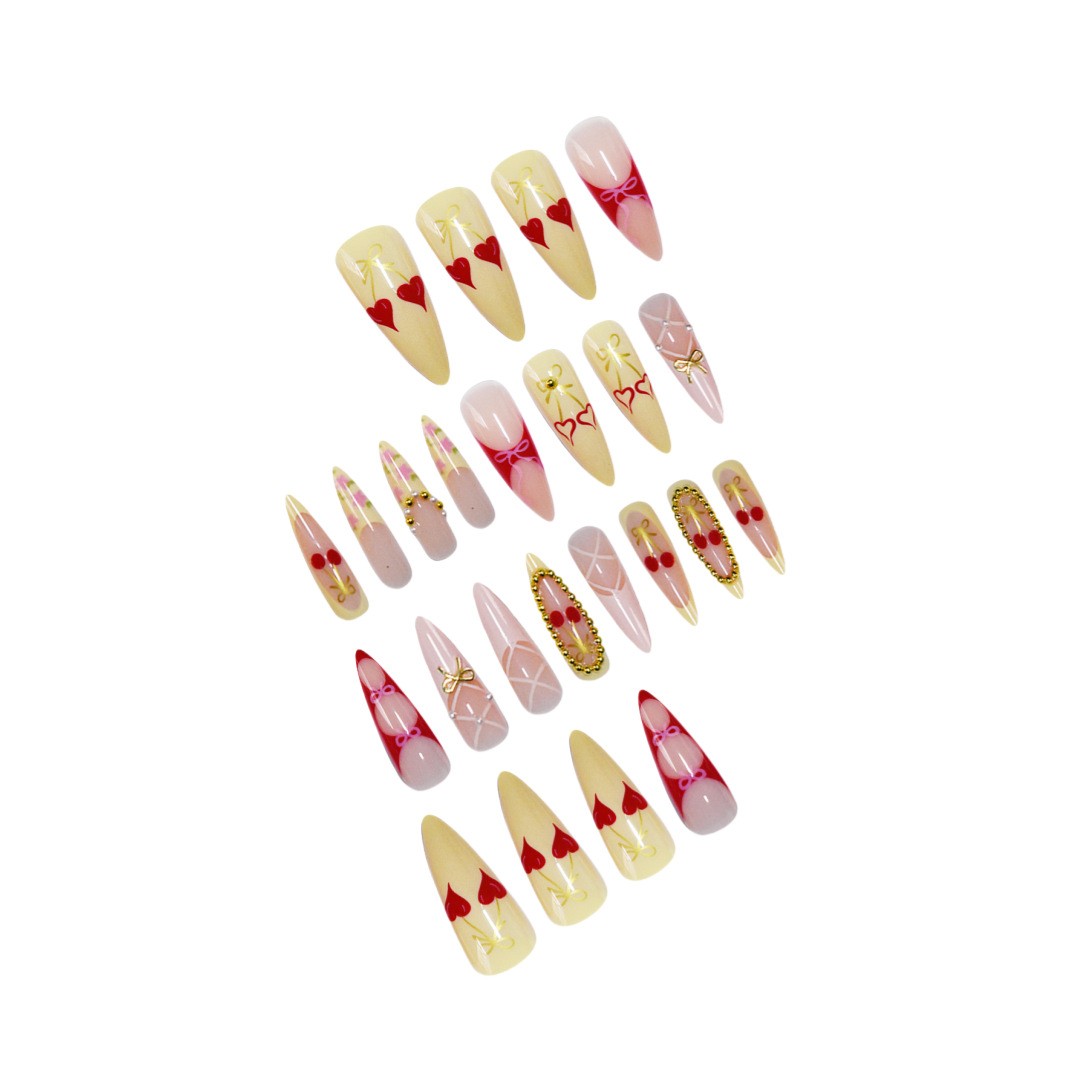 Sweet Cool Cherry Plaid Bow Press On Nails Wholesale
