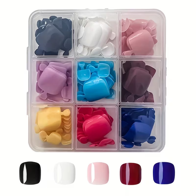 216 pcs Acrylic Foot Nail Full Coverage Nail Stickers, 9 Colors, Summer Colors