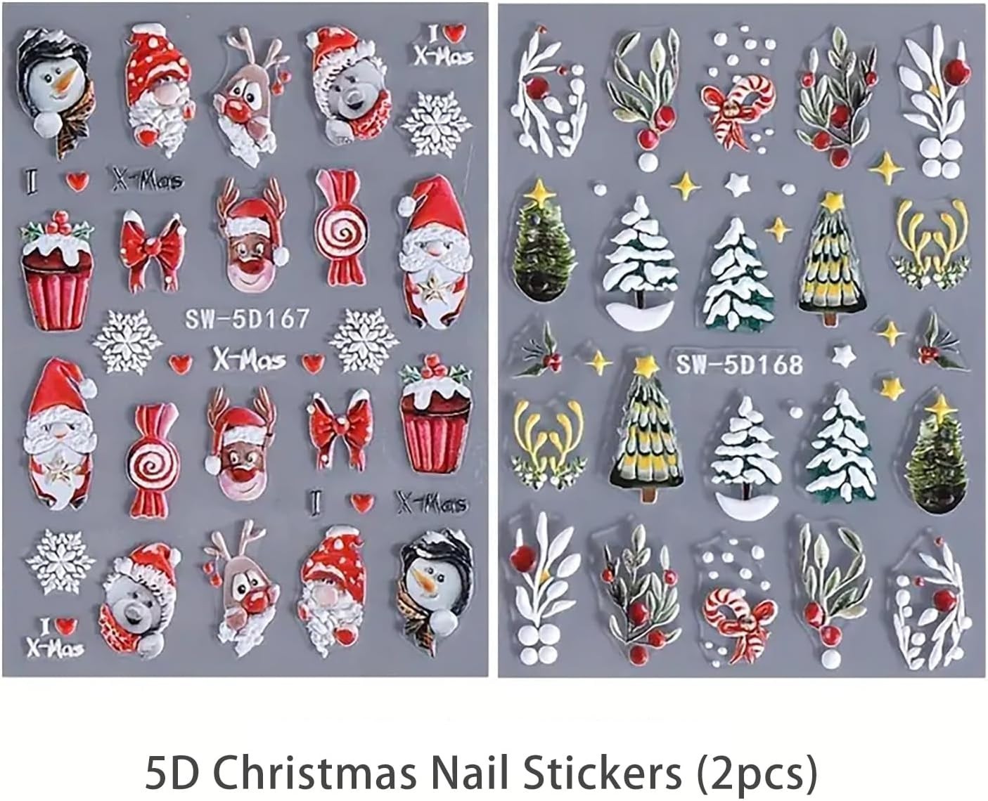 Christmas Nail Art Stickers Decals 5D Embossed Nail Design Stickers Christmas Tr