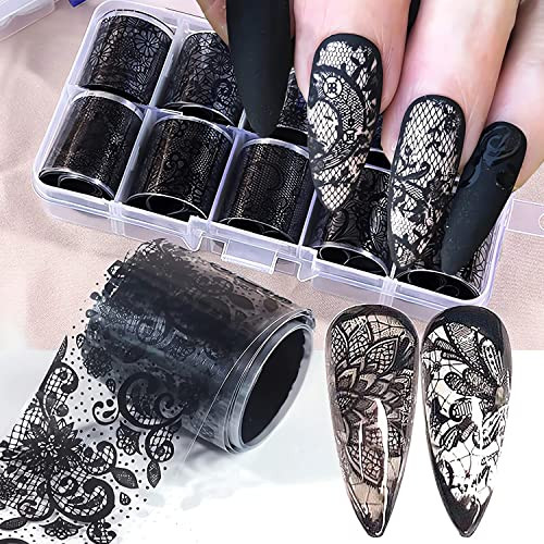 Lace Nail Foil Transfer Stickers Black Lace Nail Foils Decals Nail Art