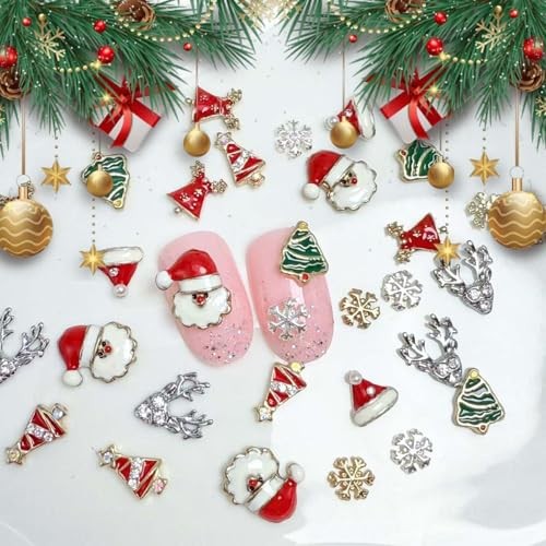 16Pcs Christmas Nail Charms Shiny Christmas Tree Nail Art Nail Charms 07