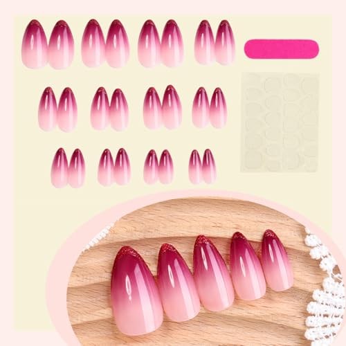 Purple Ombre Press on Nails Almond Fake Nails Purple French Medium Style-4