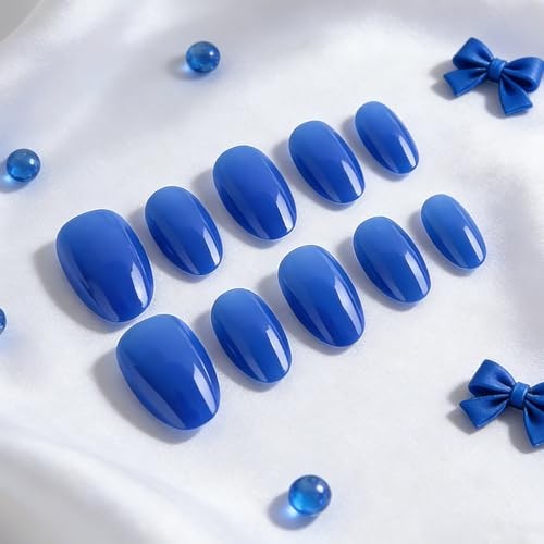 Dark Blue Press On Nails – Short Almond Fake Nails – Full Cover False Nails09