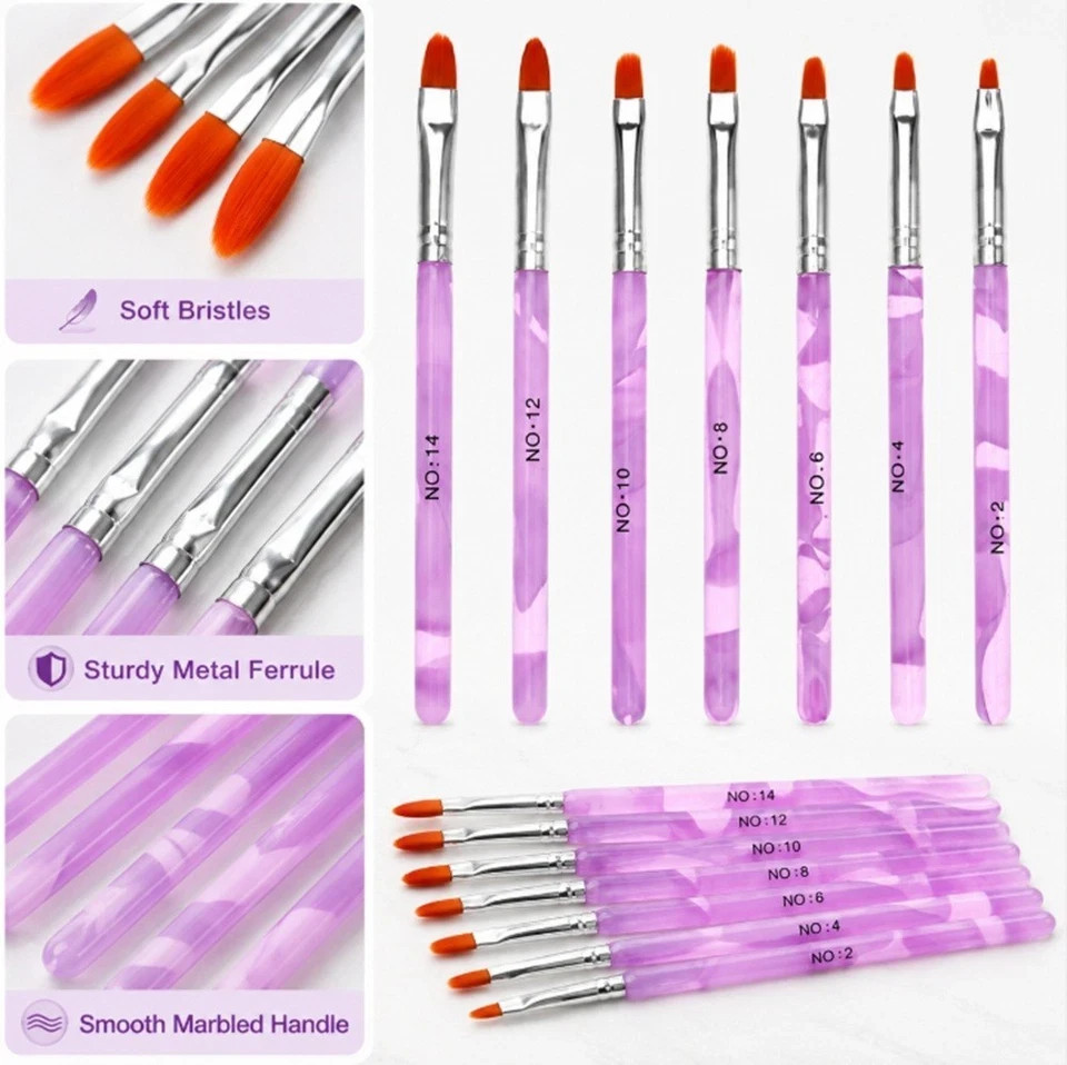 7-Pack Nail Art Brush Set Acrylic Gel Polish Drawing Painting Pens for Manicure