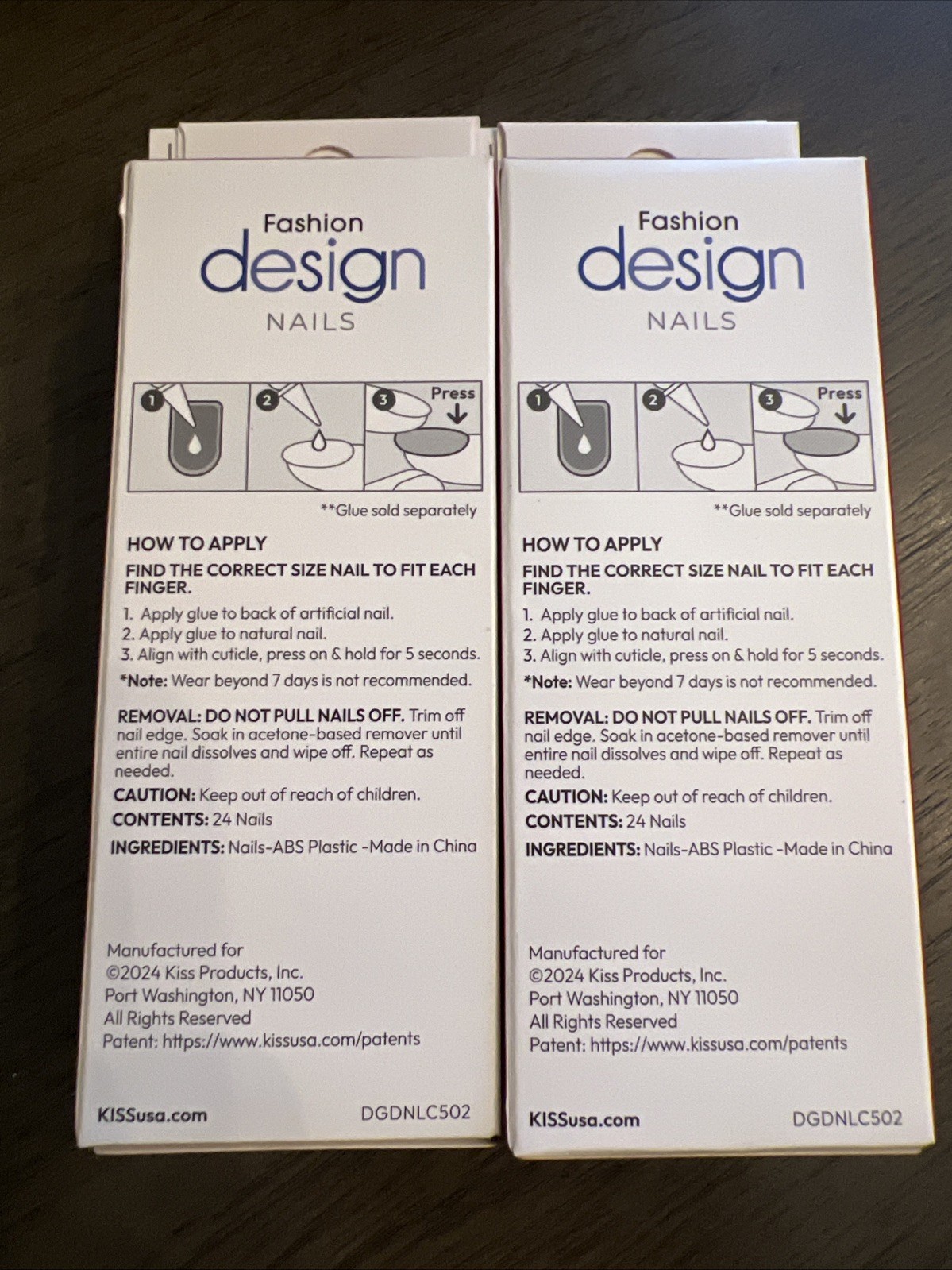 2x~Kiss Design Ready To Wear Glue Nail~Long~Square Shape~Lilac Purple Swirl