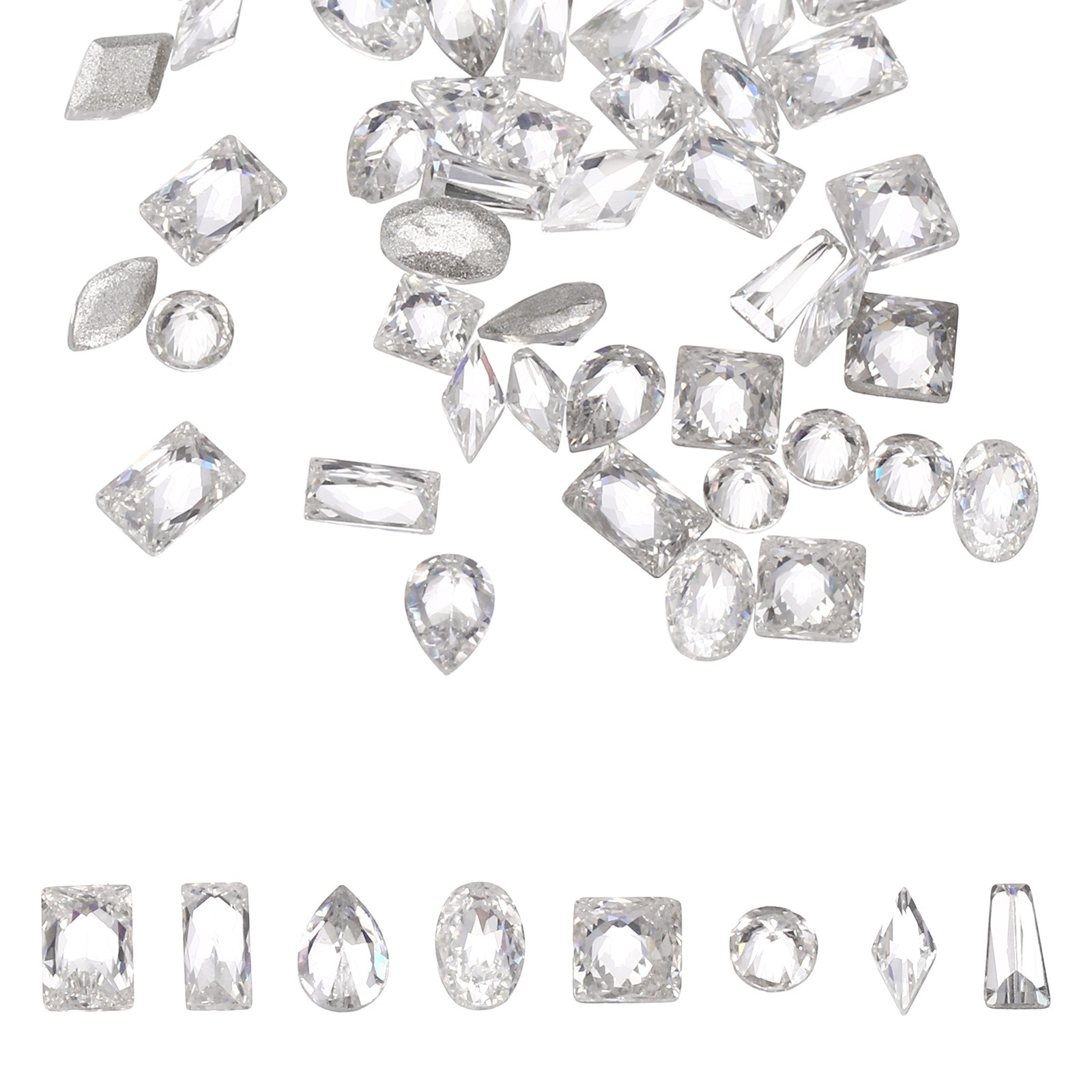 50pcs Shiny Zircon Rhinestones 2-3mmm Multi-shape Nail Art Diamonds, White