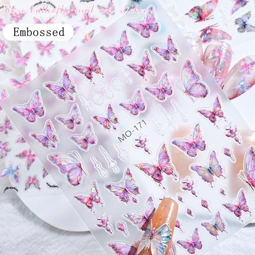 Butterfly Nail Art Stickers Decals 5D Engraved Butterflies Nail Self-Adhesive