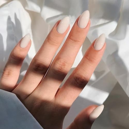 Milky White Acrylic Press on Nails Short Almond Shaped Acrylic 02-Short White