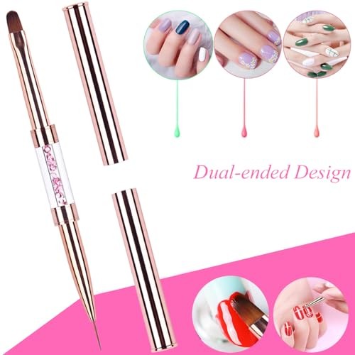 1Pcs Dual-ended Nail Design Brushes Rhinestone Handle Nail Art Liner Brush UV