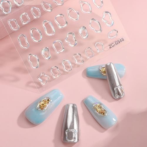 6 Sheets 3D Embossed Gold Irregular Geometric Nail Art Stickers Decals Self