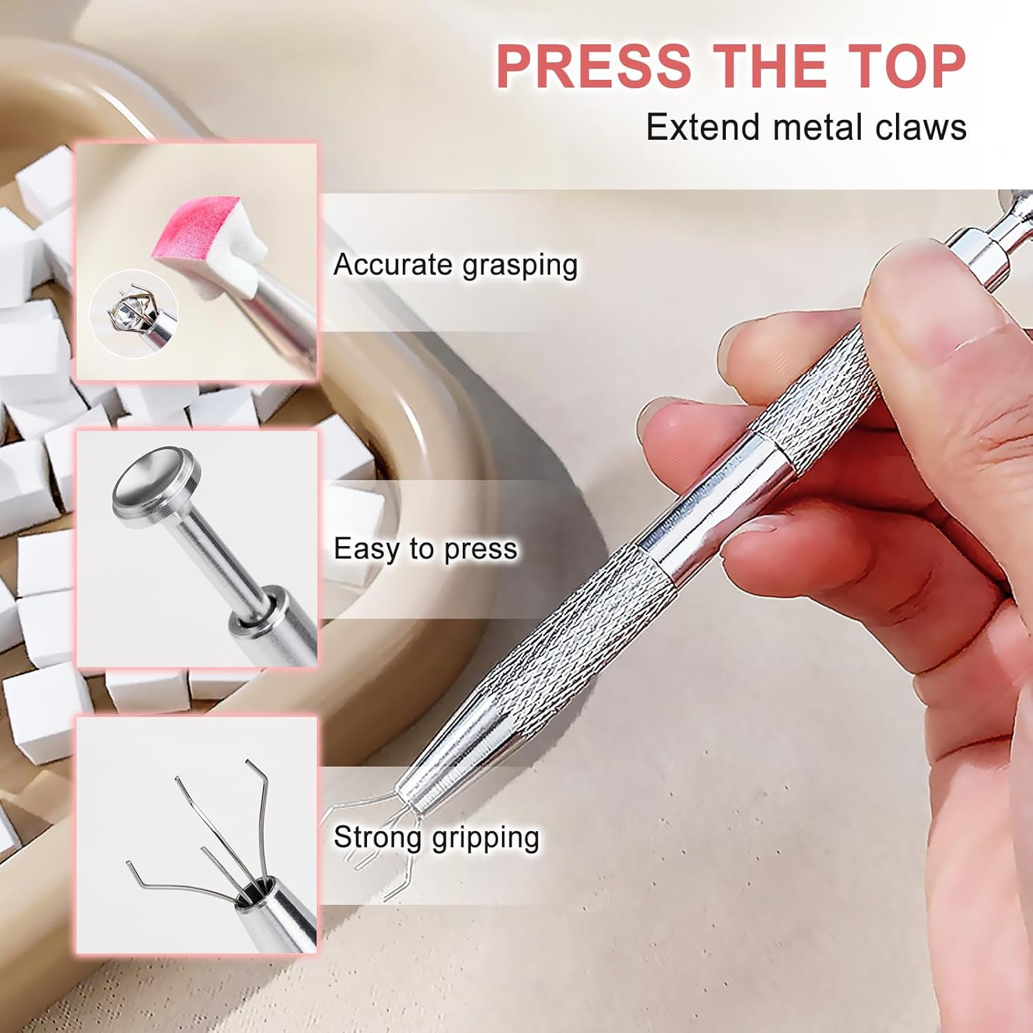 50Pcs Nail Art Soft Sponge With Versatile Portable Grabbing Pen