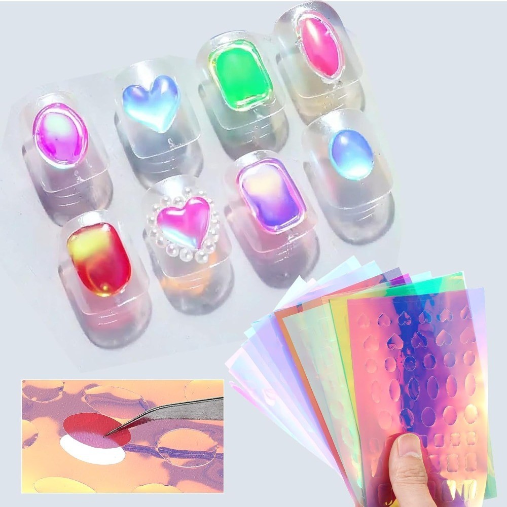Aurora Nail Foil Stickers Laser Holographic Nail Art Decals Iridescent Glass