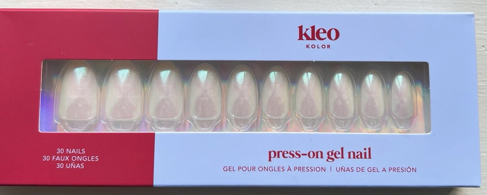 New Kleo Kolor Press-On Gel Nails 30-Pack~Vibe Check White Chrome Long Almond