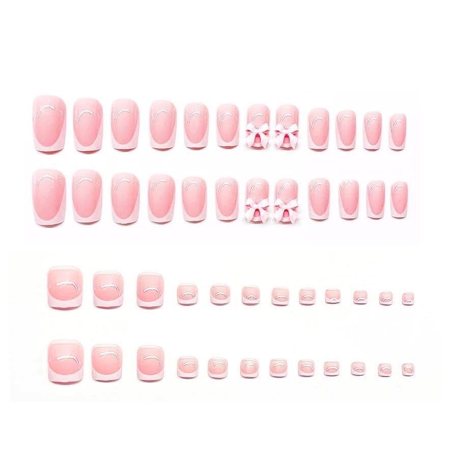 White French Tip Press on Nails and Toes Matching Set Square Toenail press on…