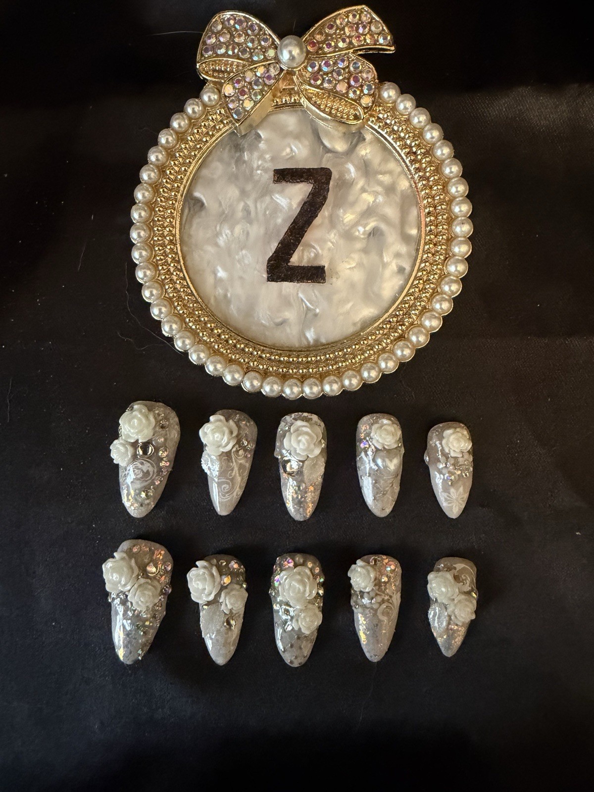 Z NAILZ! Handmade M Almond 3D Embellished Wedding Press On Nails