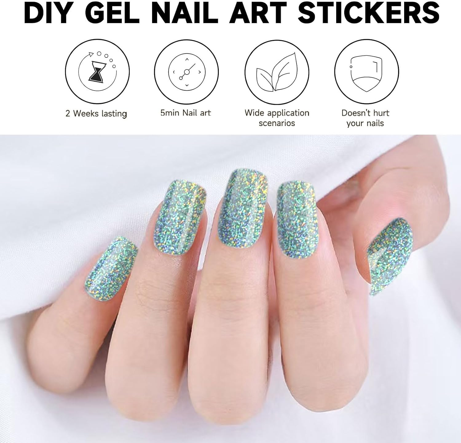 28Pcs Semi Cured Gel Nail Strips (Sliver Glitter), Gel Nail Stickers Work with A