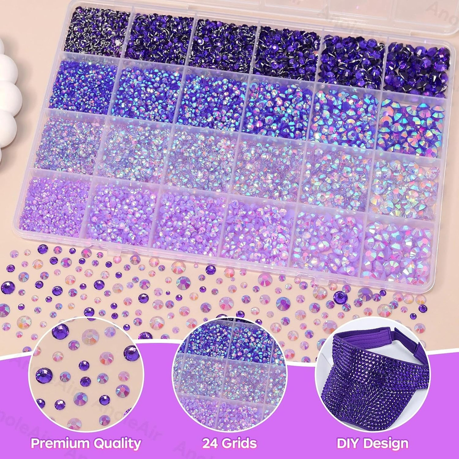 Purple Resin Flatback Rhinestones Kit, 26000PCS 2-6mm Gems for Crafting, DIY