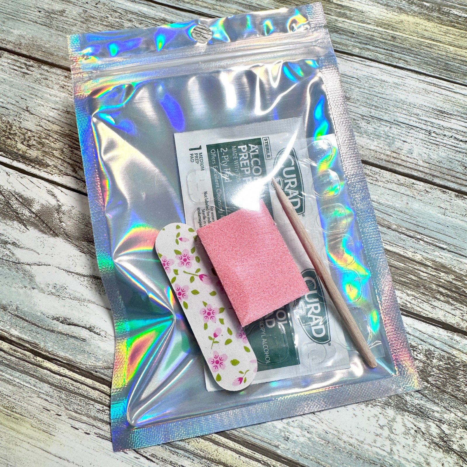 Press On Nails Handmade, Extra Short Coffin, Size Large, Pearl Floral Butterfly