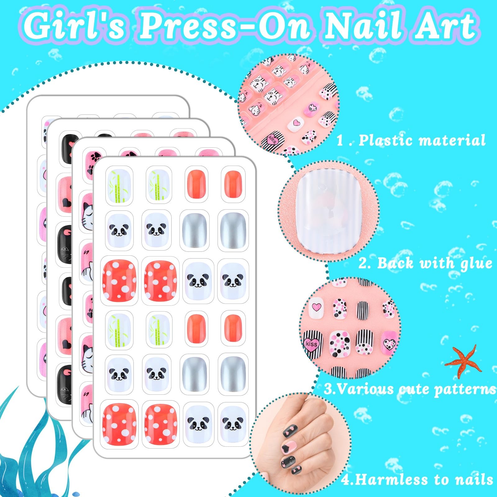 96 Pcs Fake Nail Press on Nails for Girls, Lovely False Nail Tips Pre-glue Fu…