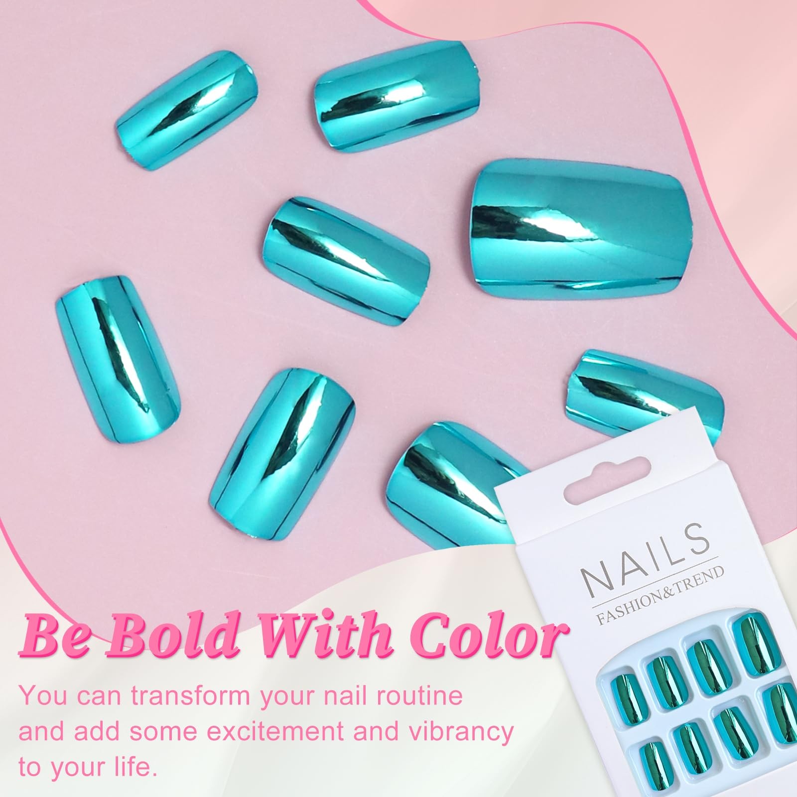EternalClassic Blue Chrome Press on Nails Short 0.04 Fl Oz (Pack of 24),