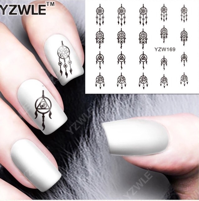 Nail Stickers Black Dreamcatcher Nails Art Water Transfer Boohoo Decal YZW169