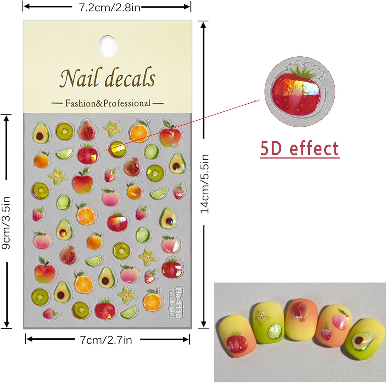 3 Sheets Summer Fruit Nail Art Stickers 5D Self-Adhesive Shell Light Embossed Le