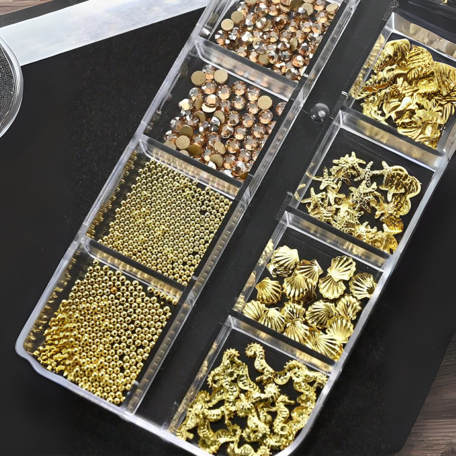 Nail Pearls 12 Grids Half Round Flat-Back Metallic DIY Nail Faux Beads for Women