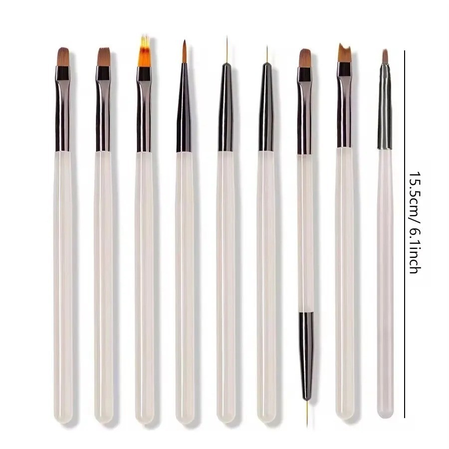 9Pcs UV Gel Acrylic Nail Brush Set, Nail Tips Extension Nail Brushes Brush Set