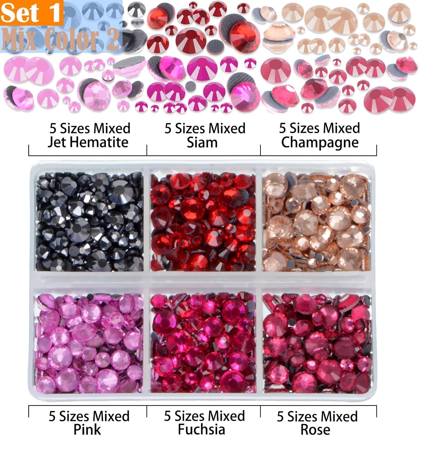 10000pcs Hotfix Rhinestones 24 Colors 5 Sizes Crystal Gems Craft Kit