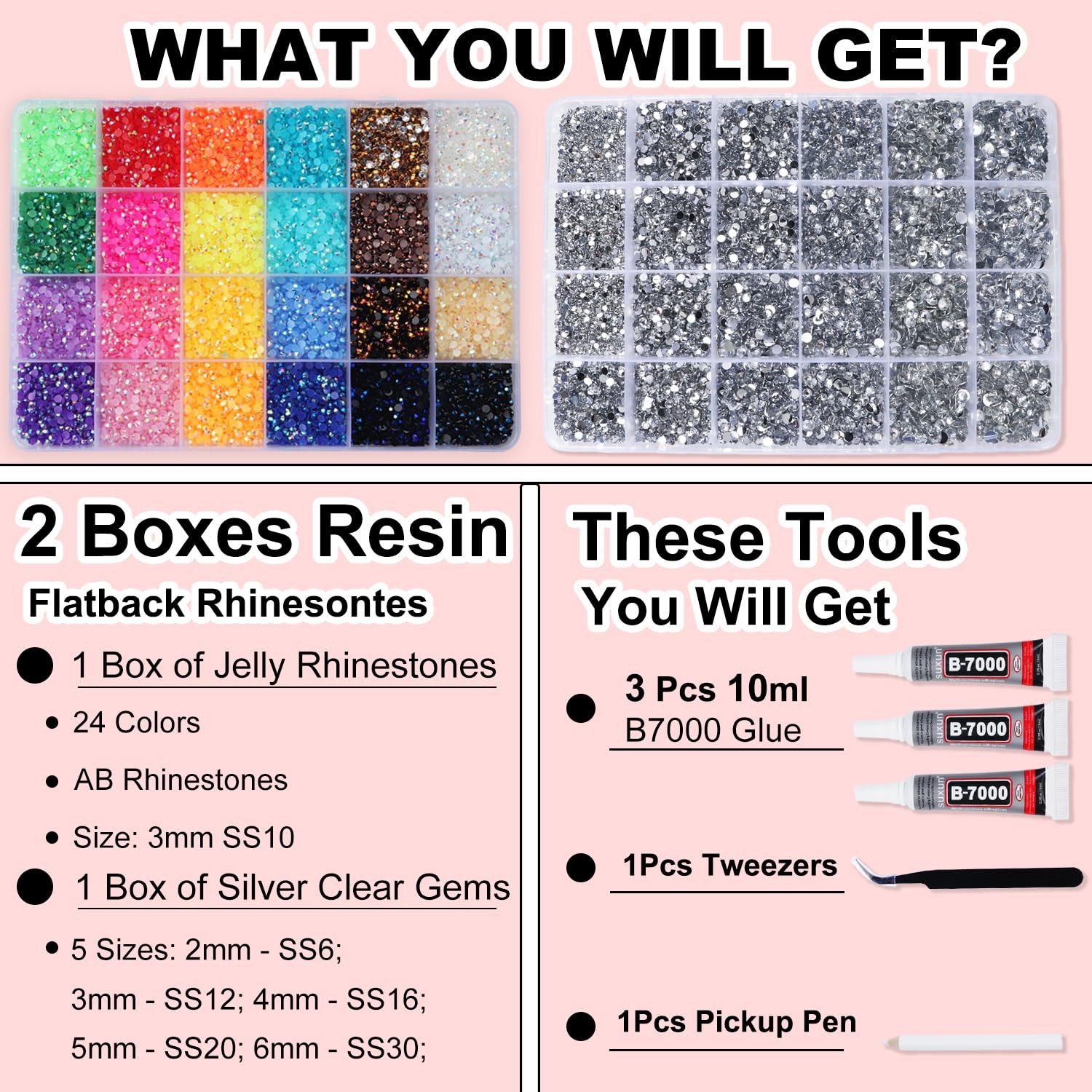 2 Boxes Rhinestones for Bedazzling Kits, Multicolor 3mm & Silver Clear 2/3/4/…