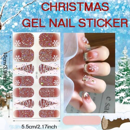 Christmas Gel Nail Stickers Glitter Snowflakes Nail Christmas Full Nail Wraps-4
