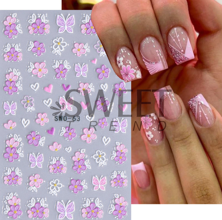 5D Embossed Camellia Floral Flowers Heart Nail Art Stickers Decals DIY NS52