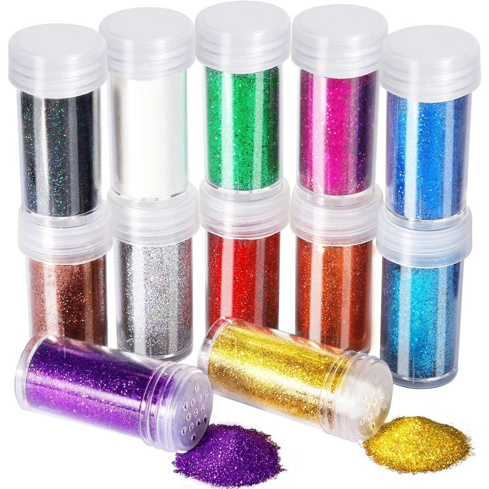 Extra Fine Glitter Powder 12 Color Set 10g Shake Jars for Arts Crafts Nail Art
