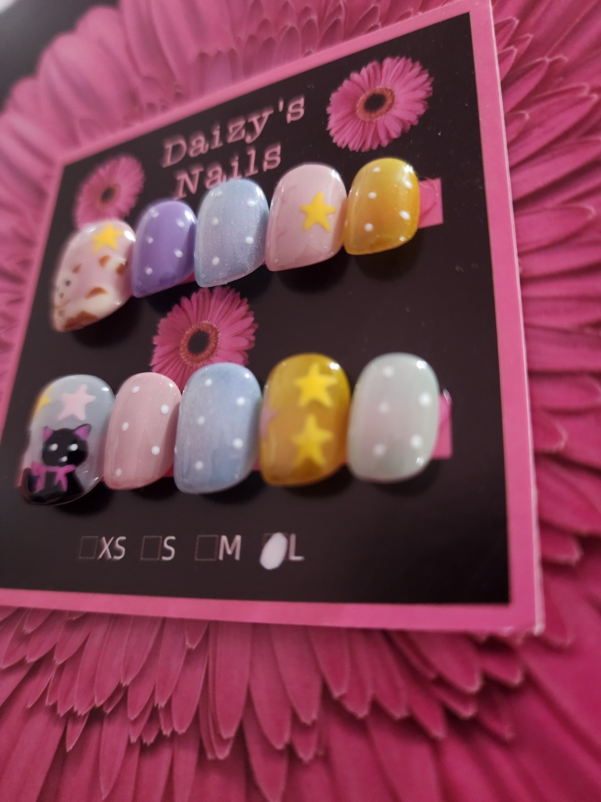 Large Size Cat Dot Star Press-on Nail Set Handmade Square Round 1.5 Cm Length