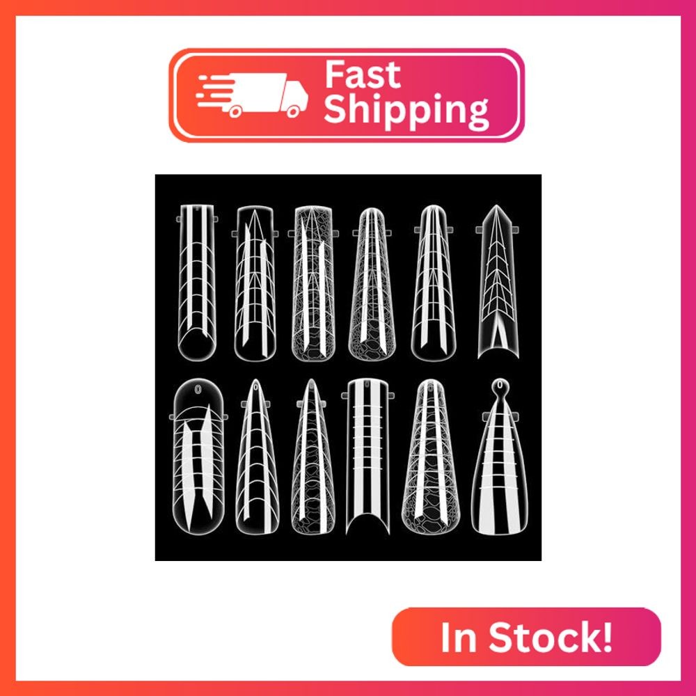 Dual Forms for Poly Gel, 144PCS Molds Kit, Full Cover False Tips, 12 Styles 12 S