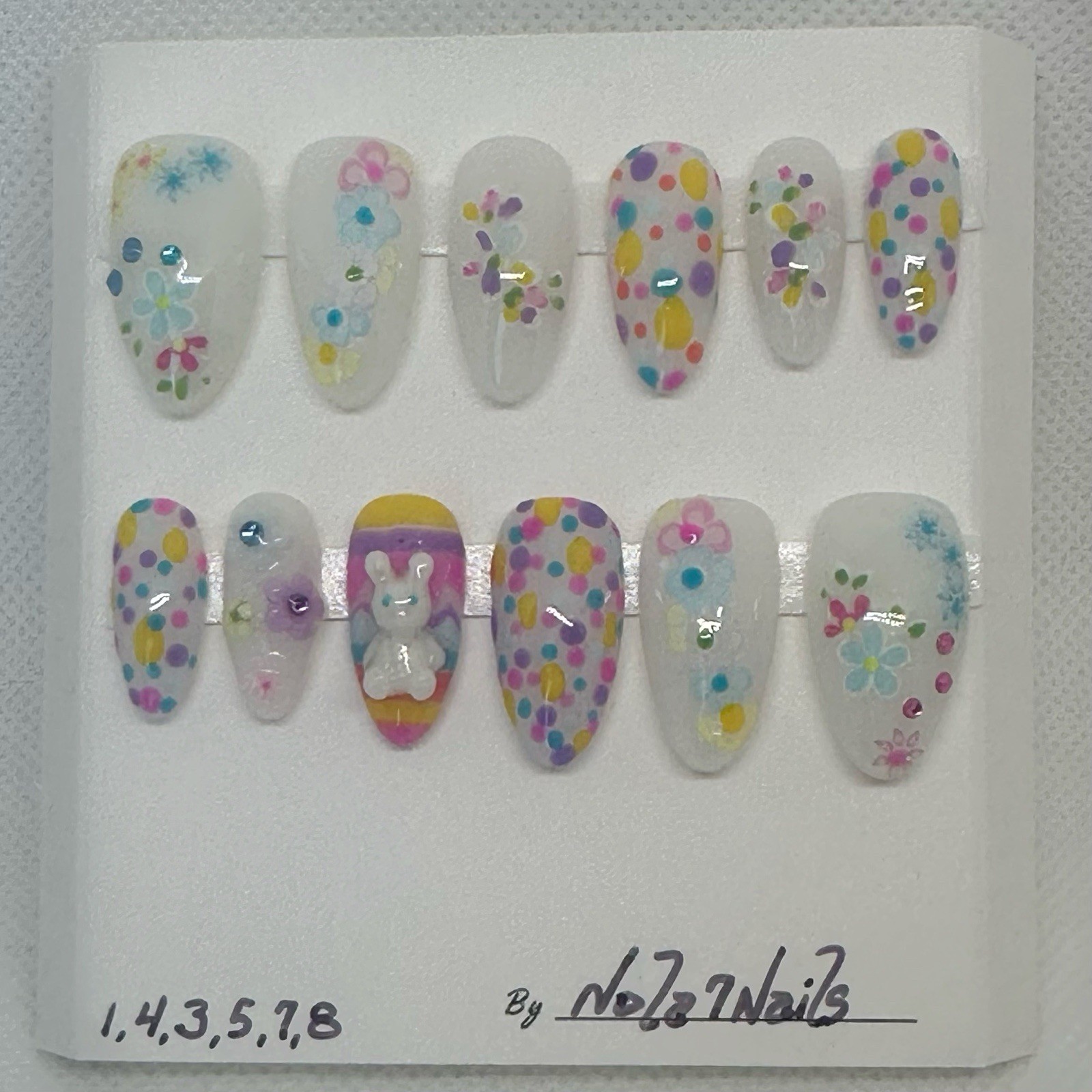 Handmade Press On Nails Medium Length 12pc Set Almond Shape EASTER Bunny
